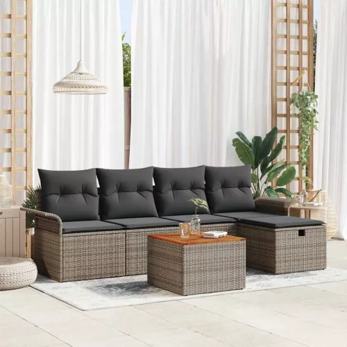 vidaXL Kerti Kanapé Szett tárolóval 6 pcs Szürke Poli rattan