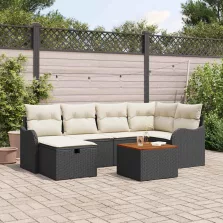  vidaXL Kerti Kanapé Szett párnával tárolóval 7 pcs Fekete Poli rattan