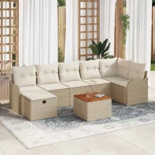   vidaXL Kerti Kanapé Szett párnával tárolóval 8 pcs Bézs Poli rattan