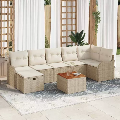 vidaXL Kerti Kanapé Szett párnával tárolóval 8 pcs Bézs Poli rattan