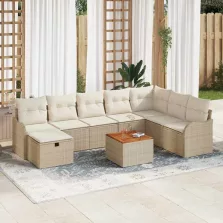   vidaXL Kerti Kanapé Szett párnával tárolóval 9 pcs Bézs Poli rattan