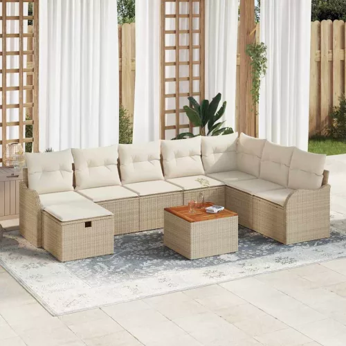 vidaXL Kerti Kanapé Szett párnával tárolóval 9 pcs Bézs Poli rattan