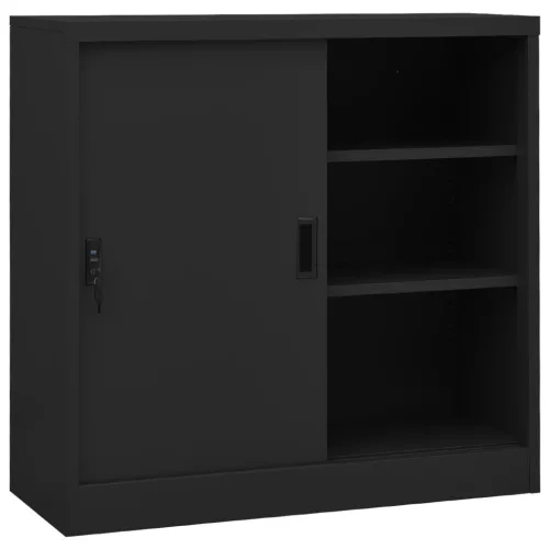 vidaXL antracitszürke acél tolóajtós irodai szekrény 90 x 40 x 90 cm