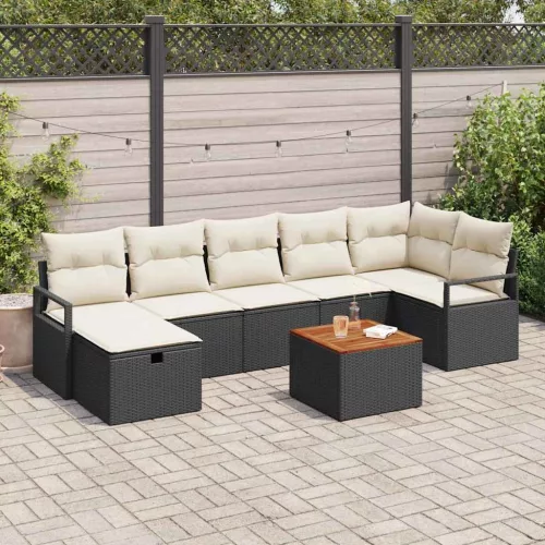vidaXL Kerti Kanapé Szett párnával tárolóval 8 pcs Fekete Poli rattan