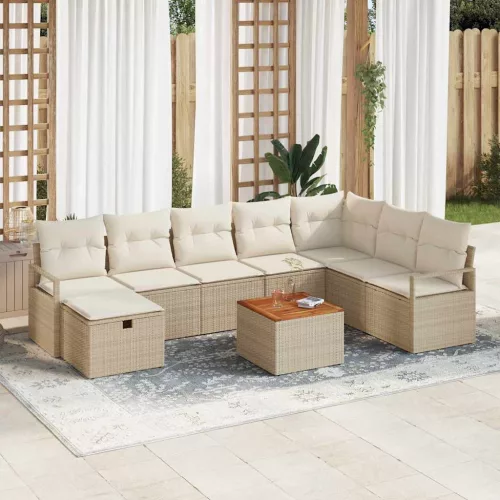 vidaXL Kerti Kanapé Szett párnával tárolóval 9 pcs Bézs Poli rattan