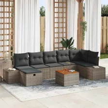   vidaXL Kerti Kanapé Szett párnával tárolóval 8 pcs Szürke polirattan