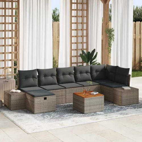 vidaXL Kerti Kanapé Szett párnával tárolóval 8 pcs Szürke polirattan