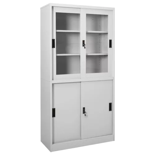 vidaXL világosszürke acél tolóajtós irodai szekrény 90 x 40 x 180 cm