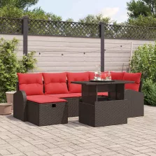   vidaXL Kerti Kanapé Szett párnával tárolóval 7 pcs Barna Poli rattan