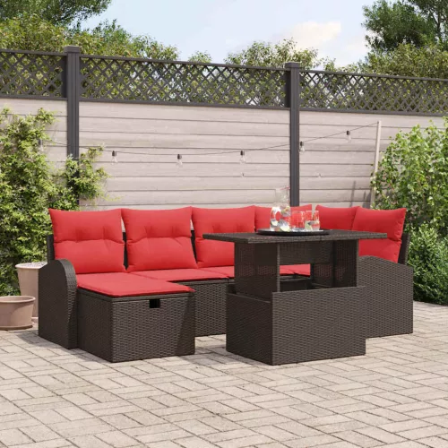 vidaXL Kerti Kanapé Szett párnával tárolóval 7 pcs Barna Poli rattan