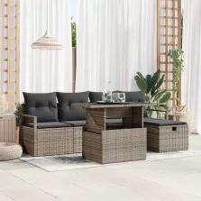   vidaXL Kerti Kanapé Szett párnával tárolóval 6 pcs Szürke Poli rattan