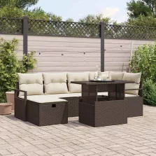   vidaXL Kerti Kanapé Szett párnával tárolóval 7 pcs Barna Poli rattan