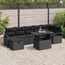   vidaXL Kerti Kanapé Szett párnával tárolóval 8 pcs Fekete Poli rattan