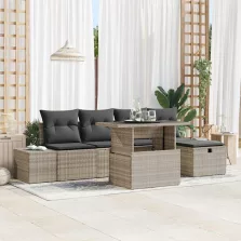 vidaXL Kerti Kanapé Szett 6 pcs Világosszürke Poli rattan