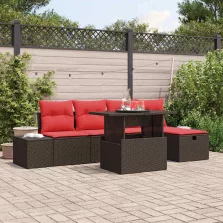   vidaXL Kerti Kanapé Szett párnával tárolóval 6 pcs polirattan