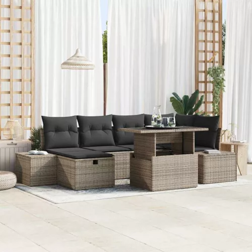 vidaXL Kerti Kanapé Szett párnával tárolóval 7 pcs Szürke Poli rattan