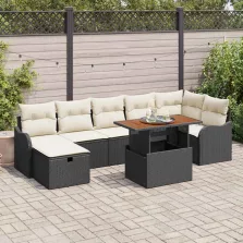   vidaXL Kerti Kanapé Szett párnával tárolóval 8 pcs Fekete Poli rattan