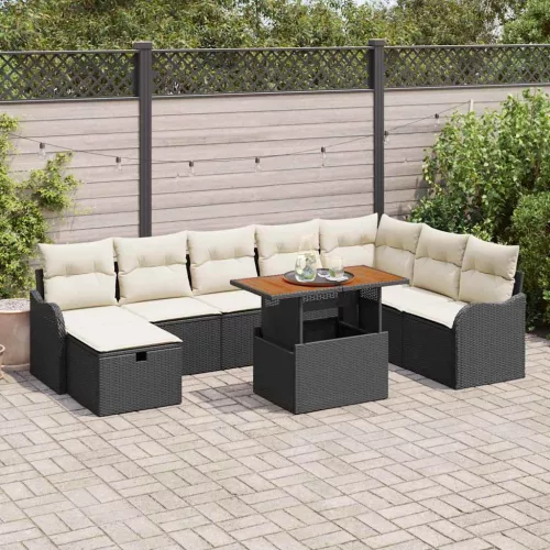 vidaXL Kerti Kanapé Szett párnával tárolóval 9 pcs Fekete Poli rattan