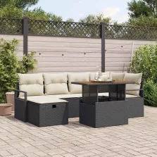   vidaXL Kerti Kanapé Szett párnával tárolóval 7 pcs Fekete Poli rattan