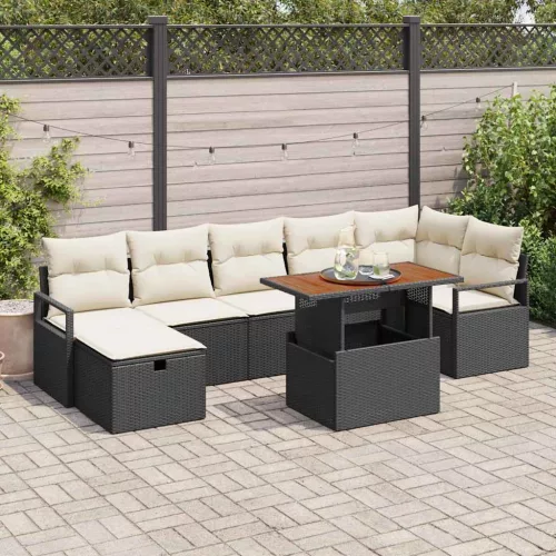 vidaXL Kerti Kanapé Szett párnával tárolóval 8 pcs Fekete Poli rattan