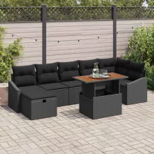   vidaXL Kerti Kanapé Szett párnával tárolóval 8 pcs Fekete Poli rattan