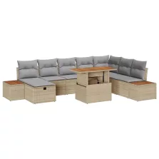   vidaXL Kerti Kanapé Szett párnával tárolóval 9 pcs Bézs Poli rattan