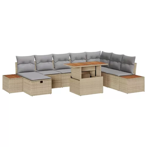 vidaXL Kerti Kanapé Szett párnával tárolóval 9 pcs Bézs Poli rattan