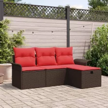   vidaXL Kerti Kanapé Szett párnával tárolóval 4 pcs Poli rattan