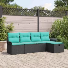   vidaXL Kerti Kanapé Szett párnával tárolóval 5 pcs Poli rattan