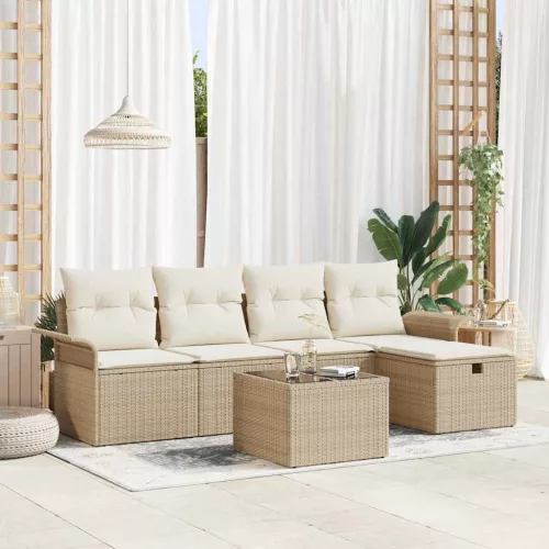 vidaXL Kerti Kanapé Szett párnával tárolóval 6 pcs Bézs Poli rattan
