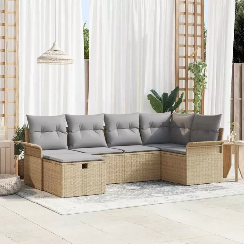 vidaXL Kerti Kanapé Szett párnával tárolóval 6 pcs Bézs Poli rattan