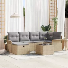   vidaXL Kerti Kanapé Szett párnával tárolóval 7 pcs Bézs Poli rattan