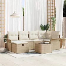   vidaXL Kerti Kanapé Szett párnával tárolóval 7 pcs Bézs Poli rattan