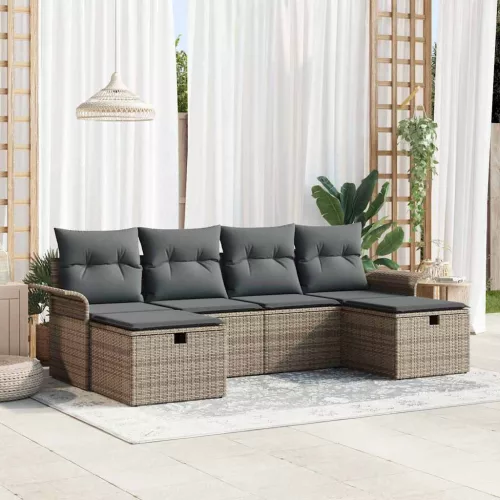 vidaXL Kerti Kanapé Szett párnával tárolóval 6 pcs Szürke Poli rattan