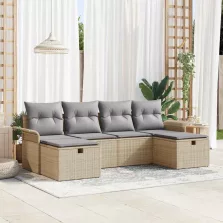   vidaXL Kerti Kanapé Szett párnával tárolóval 6 pcs Bézs Poli rattan
