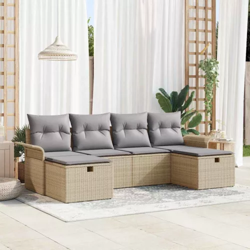vidaXL Kerti Kanapé Szett párnával tárolóval 6 pcs Bézs Poli rattan