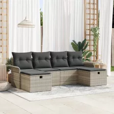   vidaXL Kerti Kanapé Szett párnával 6 pcs Világosszürke Poli rattan