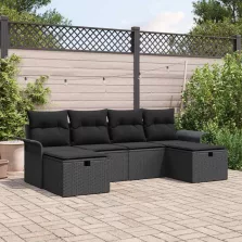   vidaXL Kerti Kanapé Szett párnával tárolóval 6 pcs Fekete Poli rattan
