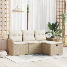   vidaXL Kerti Kanapé Szett párnával tárolóval 4 pcs Bézs Poli rattan