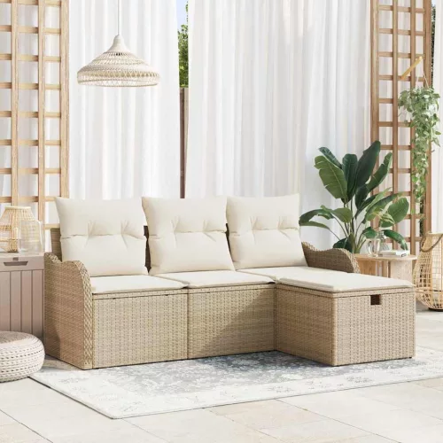 vidaXL Kerti Kanapé Szett párnával tárolóval 4 pcs Bézs Poli rattan