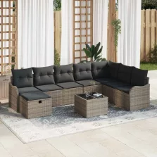   vidaXL Kerti Kanapé Szett párnával tárolóval 9 pcs Szürke Poli rattan