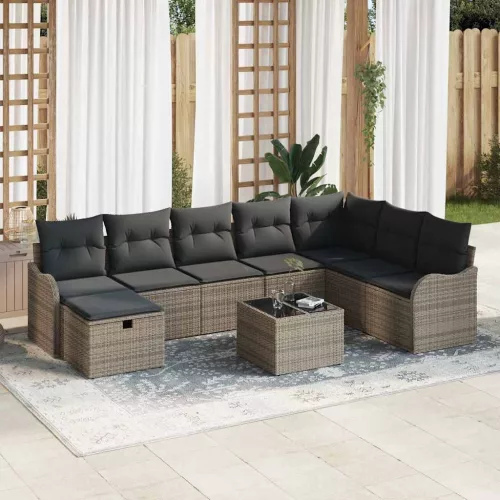 vidaXL Kerti Kanapé Szett párnával tárolóval 9 pcs Szürke Poli rattan