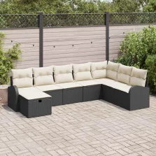   vidaXL Kerti Kanapé Szett párnával tárolóval 8 pcs Fekete Poli rattan