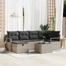   vidaXL Kerti Kanapé Szett párnával 7 pcs Világosszürke Poli rattan