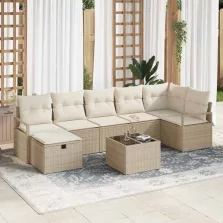   vidaXL Kerti Kanapé Szett párnával tárolóval 8 pcs Bézs Poli rattan