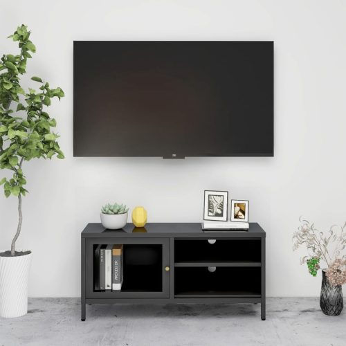 vidaXL antracitszürke acél és üveg TV-szekrény 90 x 30 x 44 cm