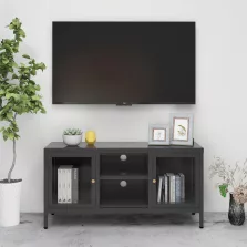   vidaXL antracitszürke acél és üveg TV-szekrény 105 x 35 x 52 cm