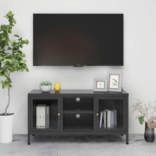 vidaXL antracitszürke acél és üveg TV-szekrény 105 x 35 x 52 cm