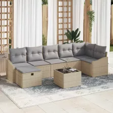   vidaXL Kerti Kanapé Szett 8 pcs Bézs 55 x 62 x 69 cm Poli rattan