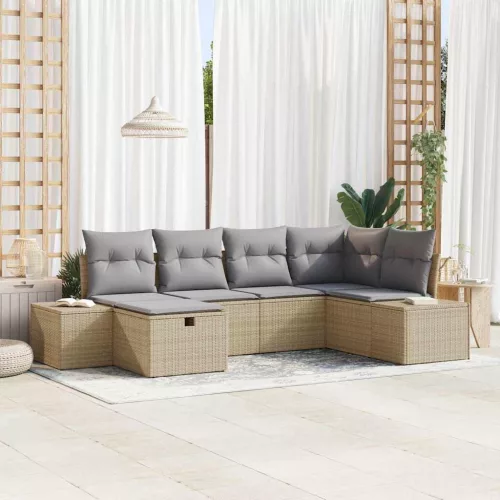 vidaXL Kerti Kanapé Szett 6 pcs Bézs 55 x 62 x 69 cm Poli rattan
